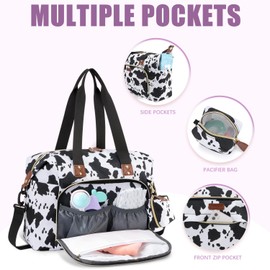 Tuwubi Diaper Bag Tote,Diaper Bag backpack with Pacifier Case Large Travel Diaper Tote for Mom and Dad Multifunction Large Baby Bag - Cow Print
