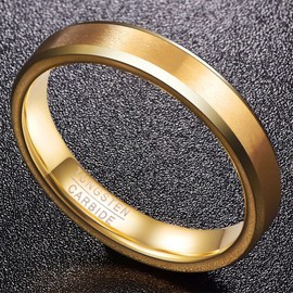 NUNCAD Tungsten Silver / Black / Gold-Plated Ring, 4 mm / 6 mm / 8 mm, Brushed, EU Size 52 to 70, Without Stone