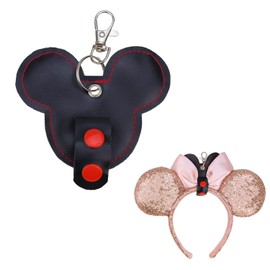 welsoon 2Pcs Mouse Ear Holder for Backpack Bag Mouse Ear Strap Headband Holder Trip Accessories for Hanging Mouse Ear, Black, Small