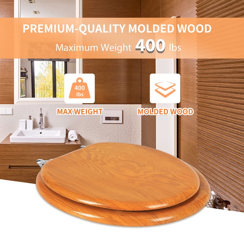 Angel Shield Durable Wood Veneer Natural Toilet Seat Metal Hinged