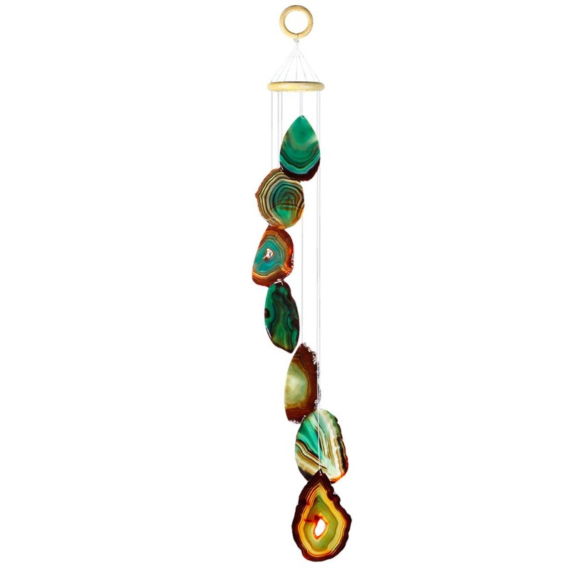 KYEYGWO Green Agate Discs Geode Wind Chime Sun Catcher Crystal