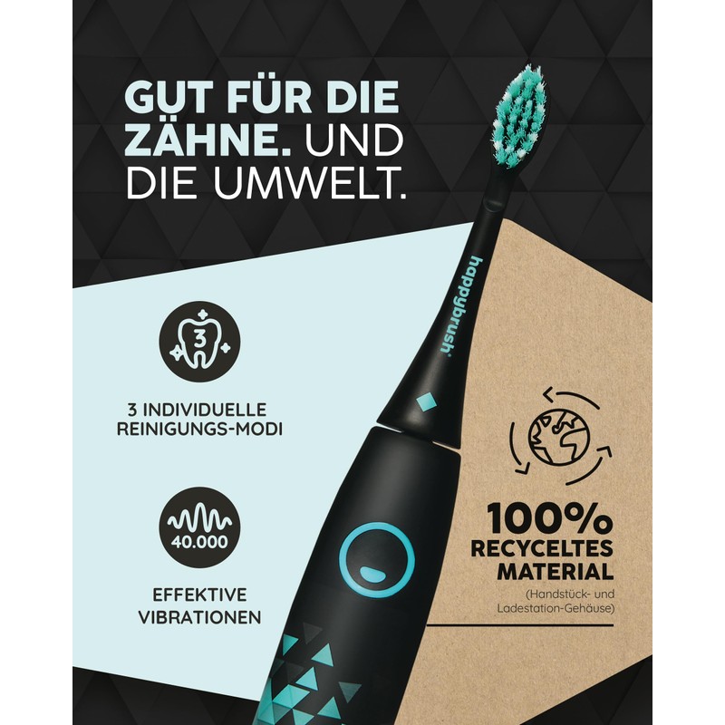 happybrush [Testsieger*] Elektrische Schallzahnbürste Eco VIBE 3 - Nachhaltige Zahnbürste