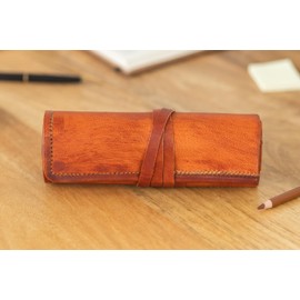 Gusti Leder nature Genuine Leather Stationery Pencil Case Art Uni College Supplies Roll Wrap Holder Vintage Unisex Brown S17b