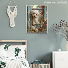 Dazzlewall Cute Garden Dog Wall Decoration Picture Dog Canvas Wall Art Puppy Animal Pictures for Toilet Bathroom 30 x 40 cm Unframed