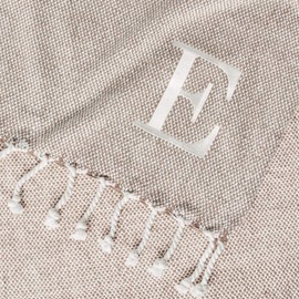 Mud Pie Woven Cotton Initial Throw Blanket, 70 inches x 50 inches, E