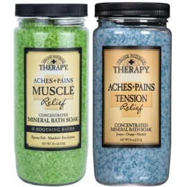 Village Naturals Therapy Mineral Bath Soak Variety Set 2 Pack Salts 20 oz jars