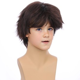 PATTNIUM Short Brown Wig for Kids Boys Short Straight Brown Wig Synthetic Wig with Wig Cap