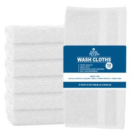 DAN RIVER Face Cloths for Washing Face, 100% Cotton Washcloths 12 Pack, Highly Absorbent Hand Towels & Wash Cloths for Body, Bathroom, Spa, Gym, (12x12 in, White)