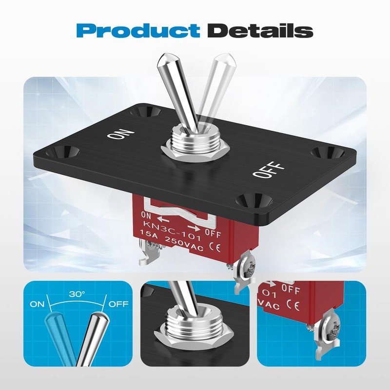 Toggle Switch, Malictele 12V 30A Heavy Duty ON/Off 2Pin SPST