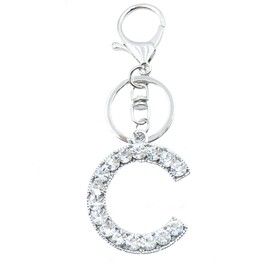 Xsclpomddy Alphabet Letter Key Ring Cute Key Ring Glitter Stones Silver Keychain for Bag Charm, c