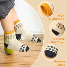 KOWAYI Stopper Socks Children 5/10 Pairs ABS Non-Slip Socks Children Boys Girls Baby Non-Slip Socks 1-7 Years Grip Socks, 5P Blue Grey Beige