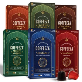 Coffeeza Variety Pack – 60 Coffee Capsules (Pack of 6) – Original Line compatible – Specialty Indian Coffee – Recyclable Pods – Medium to Medium Dark Roast – Espresso Pods