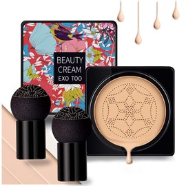 CC Cream Air Cushion Foundation, Full Coverage Primer and Mushroom Air Cushion, BB Cream for Flawless Make-Up, Full Coverage Make-Up, Durable and Waterproof (Natural)