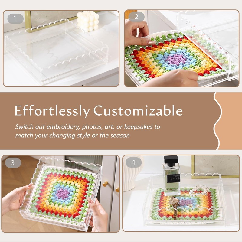 MOBETMO Scalloped Acrylic Tray with Slide Out Drawer - 9"