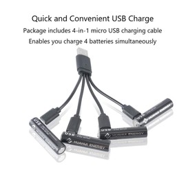 HOMEFUNTIME 4-Way Charging Cable for AAA USB Rechargeable Battery(2 Packs,Batteries are NOT Included)