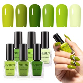 Gellen Green Regular Nail Polish Non Gel, Fast Air Drying Green Nail Polish Spring Summer Full Size 6 Colors Lemon Olive Avocado Grass Mint Lime Green Set for Women Girls Manicure St. Patrick's Day
