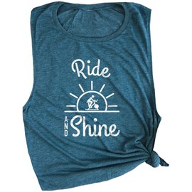 Spunky Pineapple Ride and Shine Cycling Class Women's Workout Muscle Tee Sleeveless Gym Tee Deep Teal