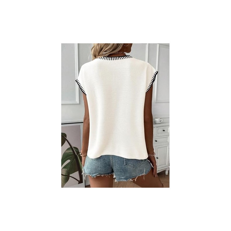 Summer Tops for Women 2025 Trendy Casual Cap Sleeve Knitted