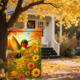 Nuxovilar Thanksgiving Garden Flag Fall Garden Flag 12x18IN Hummingbird & Autumn Blooms Yard Porch House Double - Side For Home Outdoor Decor