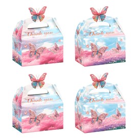 24Pcs Butterfly Party Favor Treat Box, Butterfly Floral Candy Goodie Gable Box, Pink and Blue Butterfly Thank You Paper Gift Box for Birthday Wedding Baby Shower Decorations Packaging Supplies (Pink)