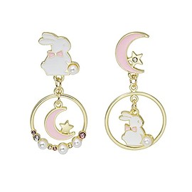 Cute Bunny Earrings Rabbit and Moon earrings Easter Earrings for Women(Moon and rabbit)