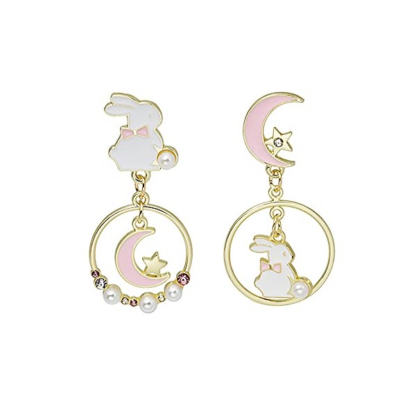 Cute Bunny Earrings Rabbit and Moon earrings Easter Earrings for