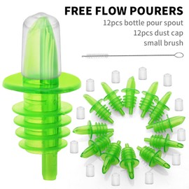 12 PCS Bottle Pourers And 12 PCS rubber pourers dust cap covers Syrup Pourer Pour Spouts Plastic Liquor Bottle Pourers with Rubber Pourers Dust Cap Covers Bottle Pourers (green)