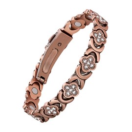 Jecanori Pure Copper Bracelet for Women, Ultra Strength Magnetic Therapy Bracelets with 3800 Gauss Magnets，Four-Leaf Clover Jewelry