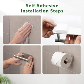 Toilet Paper Holder Self Adhesive, Premium Thicken SUS304 Stainless Steel Rustprohesive Toilet Roll Holder, Wall Mount Toilet Paper Holder for Bathroom, Kitchen, Washroom (Silver)