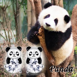 Sterling Silver Panda Earrings Studs S925 Cute Animal Jewelry Gift for Women