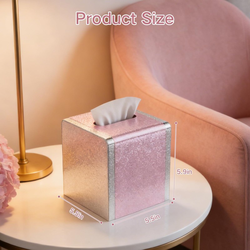 Pink Tissue Box Cover,Tissue Box Holder with Magnetic Bottom, Decorative