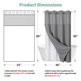 eachope Grey No Hook Waffle Weave Shower Curtain with snap-in Liner Replacement, 230GSM Waterproof Fabric Hotel Shower Curtain Set for Bathroom, Through Mesh Top Window,54Wx80H