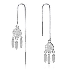 Indian Dream Catcher Drop Dangle Earrings for Women/Girls 925 Sterling Silver Chain Ear Thread Dangle Earring