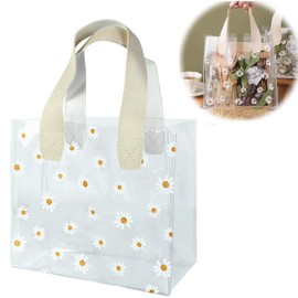 YJRUNFU Pool Bag, Plastic Bag, Transparent Bag, Hinagiku, Hot Spring Bag, 7.9 x 3.9 x 7.1 inches (20 x 10 x 18 cm), Cute, Plastic Bag, Tote Bag, Handbag, Plastic Bag with Ribbon, Lightweight,