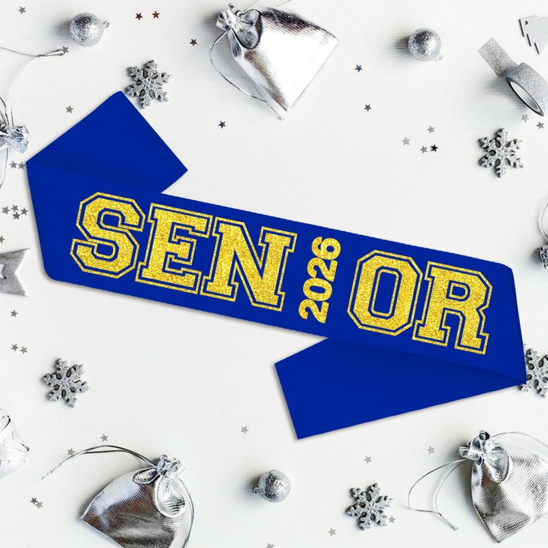 TxscOxwP1 Royal Blue Senior 2026 Sash with Gold Glitter Printing