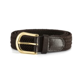 Streeze Mens/Ladies Stretch Belt ─ 30mm Wide with Gold Metal Buckle Elastic Fabric Woven Braided 11 Colours (Brown, Small)