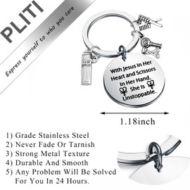PLITI Hair Stylist Keychain Hairdresser Gift Cosmetology Graduation Gift Hair Barber Gift Hairstylist Birthday Gift (Jesus and Scissors kyCA)