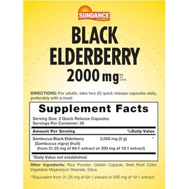Sundance Sambucus Black Elderberry Capsules | 100 Count | Non-GMO and Gluten Free Supplement