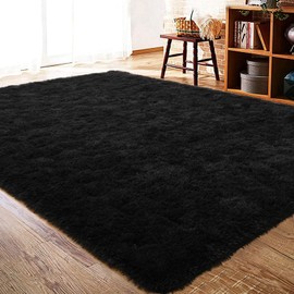 ISEAU Area Rugs 8x10 Feet for Living Room Rugs, Ultra Soft Fluffy Black Rugs for Bedroom, Non-Slip Modern Large Shag Bedroom Rug for Kids Room Dorm Home Decor