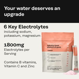 FACTOR FORM Hydration Boost Electrolyte Powder | 1800mg Electrolytes | Vitamin C, D, B6 & B12 for Energy & Immunity | No Added Sugar | 5 Calories | 15 Packets (15 Packets, Passionfruit Guava)