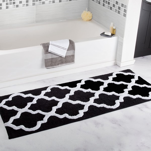 Lavish Home 100% Cotton Trellis Bathroom Mat - 24x60 inches - Black