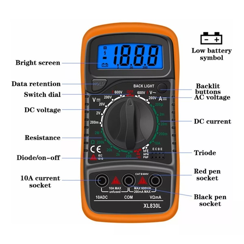 CODYTAVAREZ Multimetro Digital Profesional Xl830l