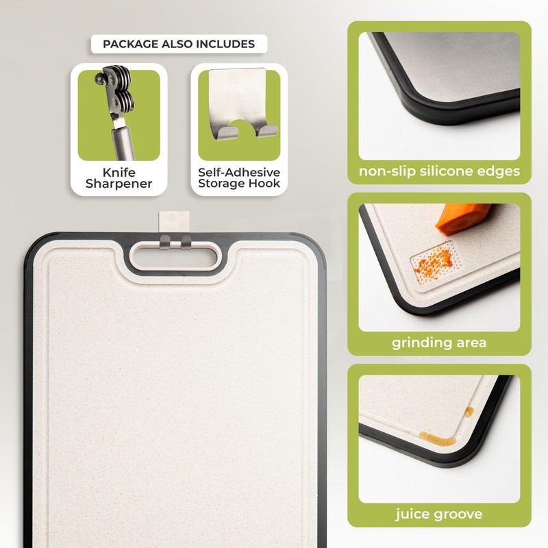 Titanium Cutting Board Double-Sided for Kitchen with Knife Sharpener –