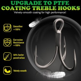 LUCKYFISHING Fishing Treble Hooks 50PCS PTFE Coating Treble Fishing Hooks for Saltwater Freshwater Size #4