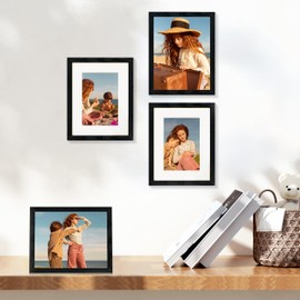 Vittanly Vittanly 8x10 Picture Frames Set of 4, Display Pictures 5x7 with Mat or 8x10 without Mat, Engineered Wood with Shatter Resistant Plexiglass, Wall Gallery Photo Frames for Wall or Tabletop, Black