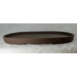 Japanese Yokkaichi Unglazed Oval Suiban Tray for Bonsai Tree, Saikei, Bonseki and Suiseki Rock - 10.25" - 18" (18"x 12"x 1.5")