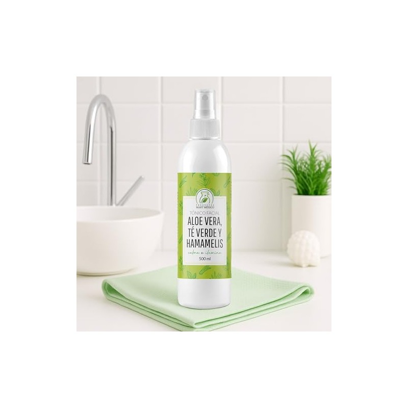 Tónico De Aloe Vera,Té Verde Hamamelis Hidratante Facial 500 Ml