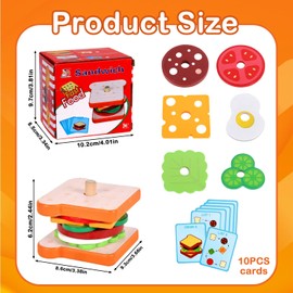 Prmape Children's Kitchen Accessories Wood, Sandwich Children's Stacking Toy Wood, Children's Kitchen Wooden Sandwich, Children's Cooking Toy Wood for Boys Girls Play Kitchen Role Play