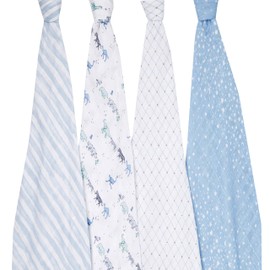 aden + anais 100% cotton Muslin Swaddle & Receiving Blankets for Baby Girls & Boys, 120x120cm, Ideal Newborn & Infant Swaddling Wrap Set, Perfect Shower Gifts, 4 Pack, rising star