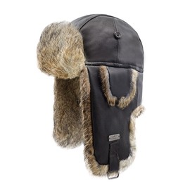 Kurhatic Winter Trapper Hat - Warm Rabbit Fur Sheepskin Aviator Hat, Russian Trooper Hunting Ski Hat with Ear Flaps for Men & Women L